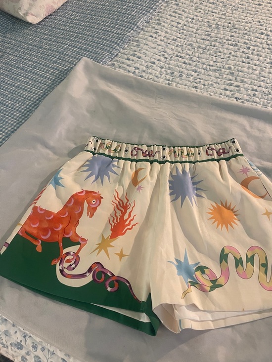 Pants - White Multicolor Celestial Print Women's Shorts